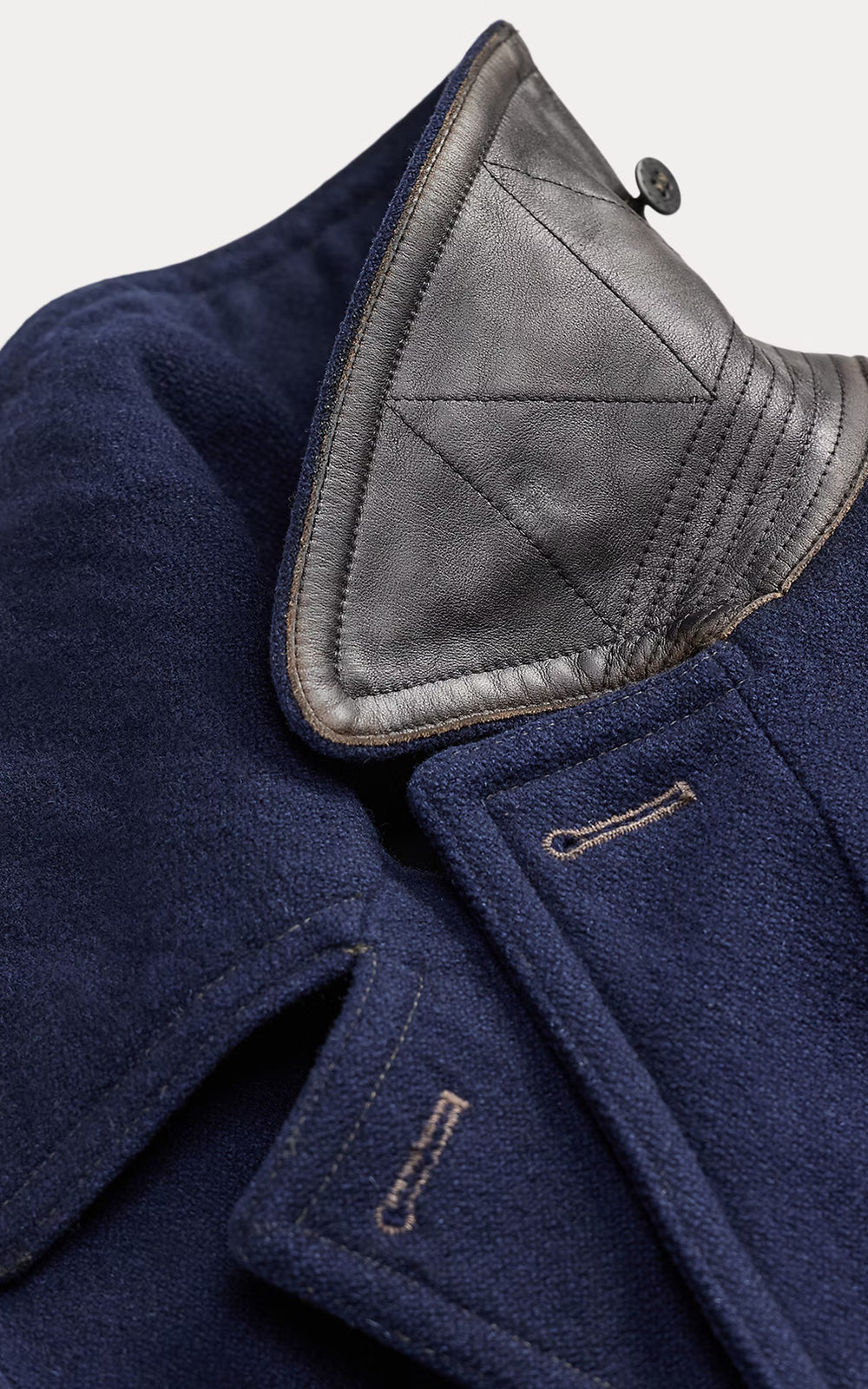 RRL Leather-Trim Wool-Blend Peacoat Vintage Navy