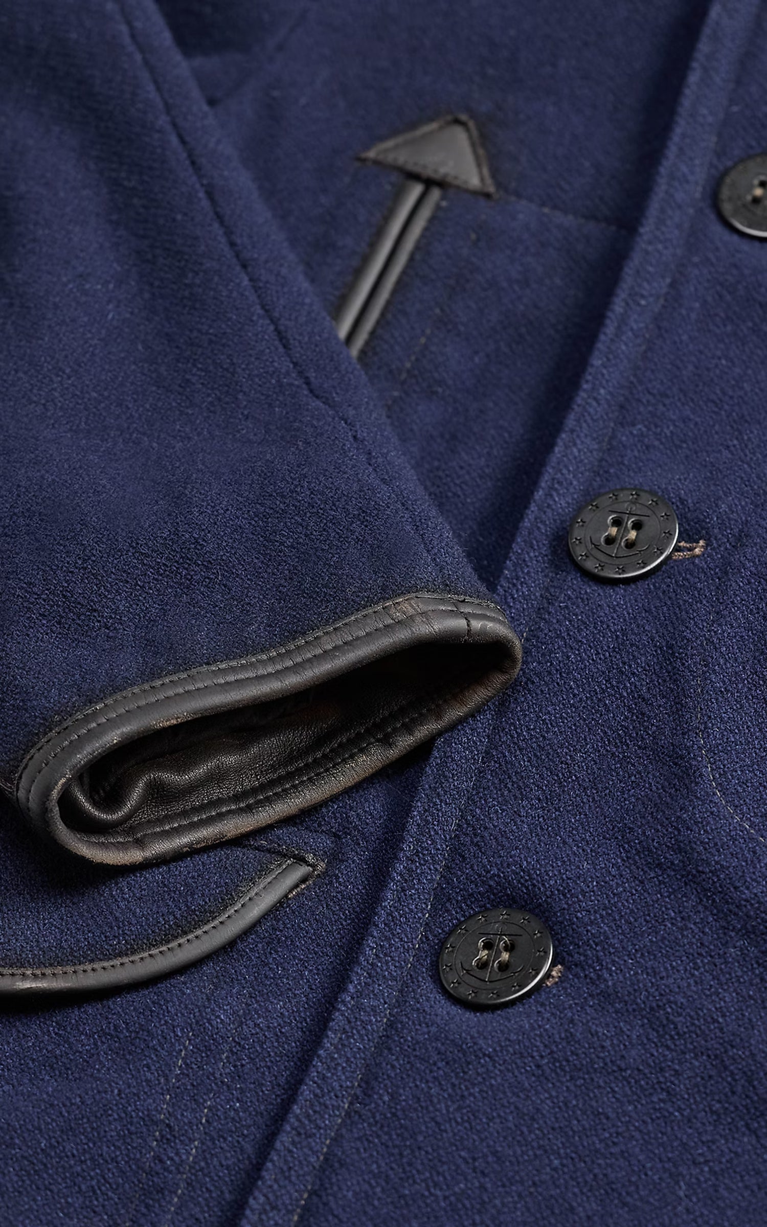 RRL Leather-Trim Wool-Blend Peacoat Vintage Navy