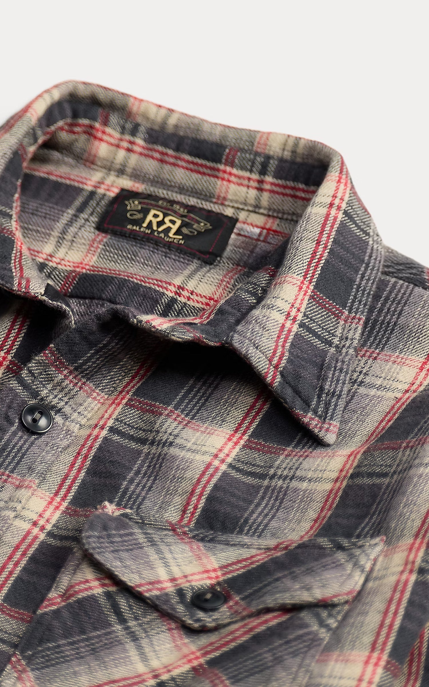 RRL Plaid Twill Workshirt Grey/Red