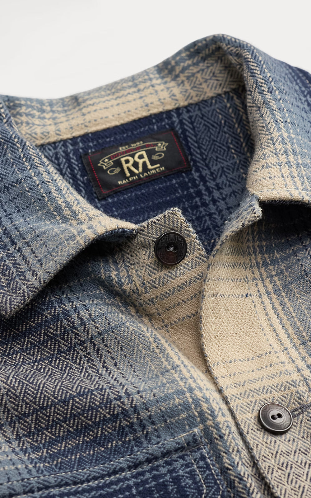 RRL Plaid Wool Twill Overshirt Blue/Cream