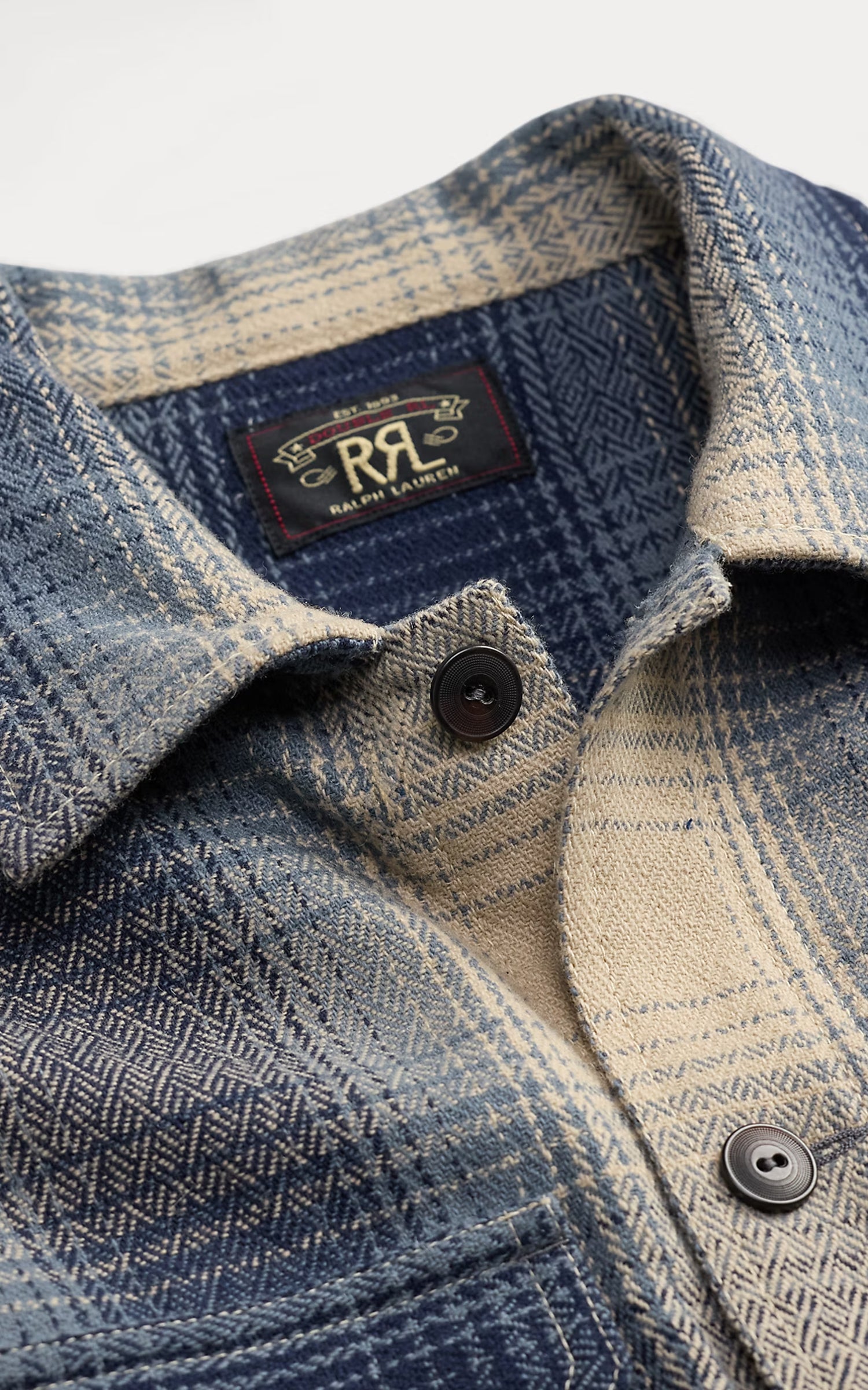 RRL Plaid Wool Twill Overshirt Blue/Cream