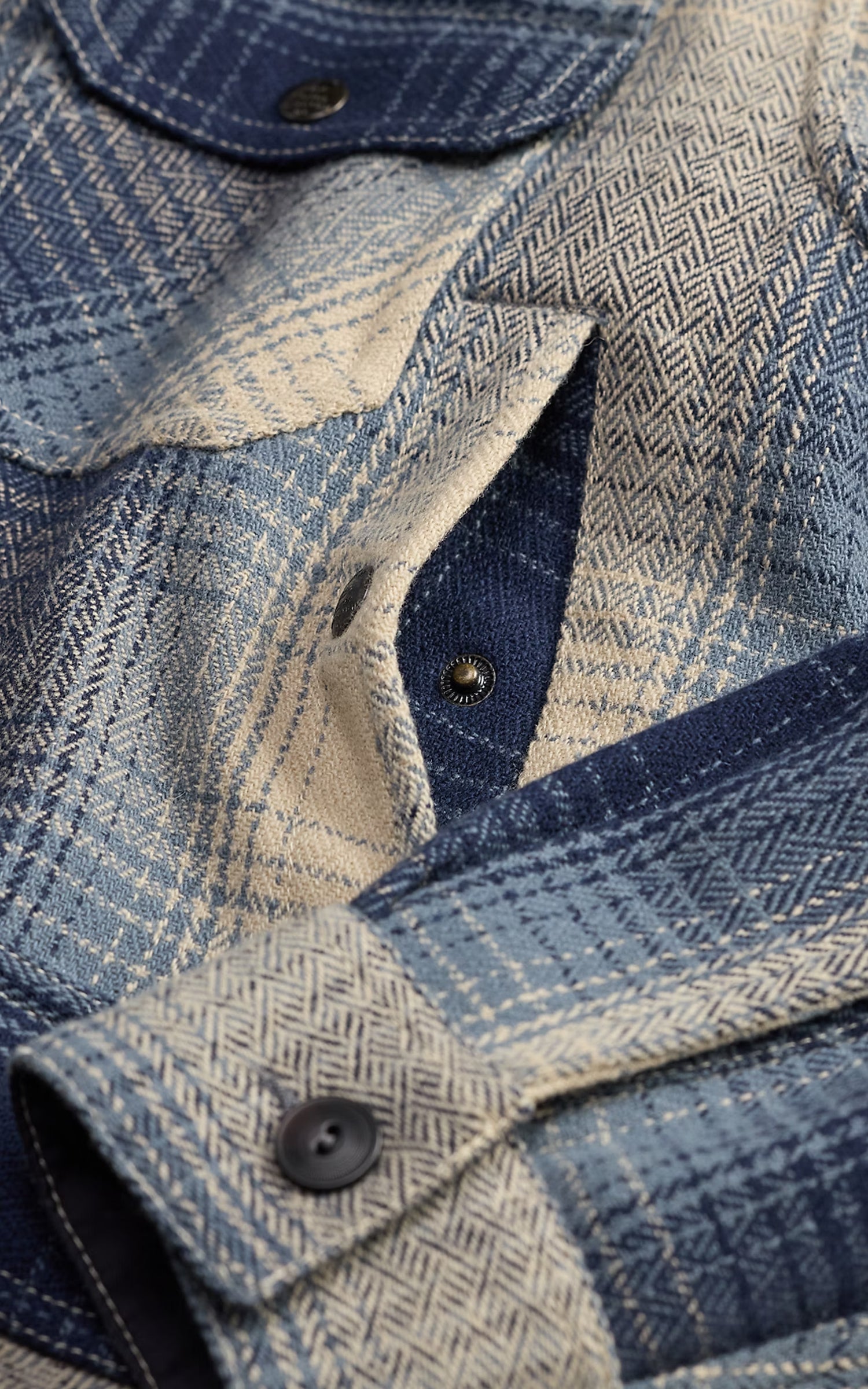 RRL Plaid Wool Twill Overshirt Blue/Cream