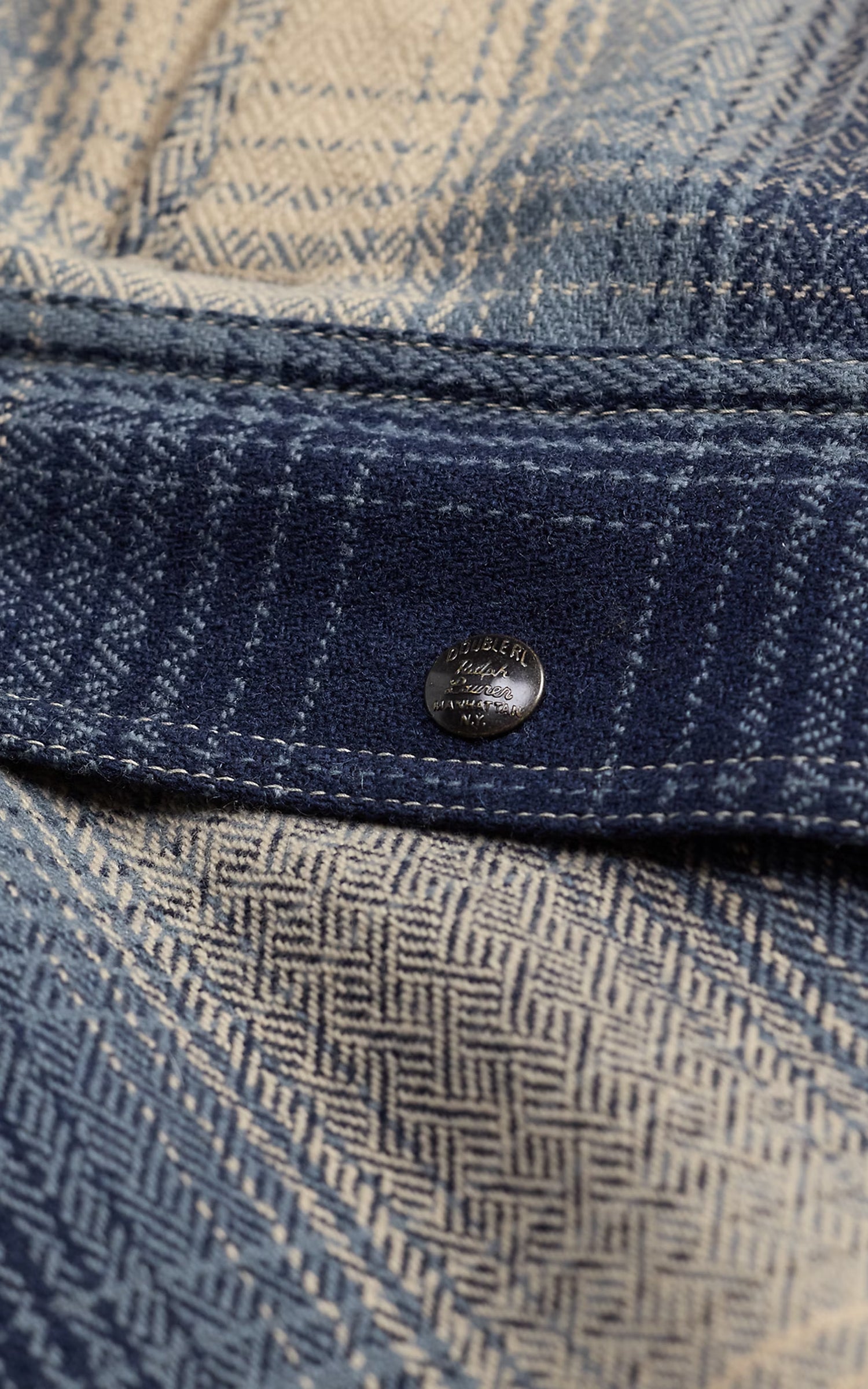 RRL Plaid Wool Twill Overshirt Blue/Cream