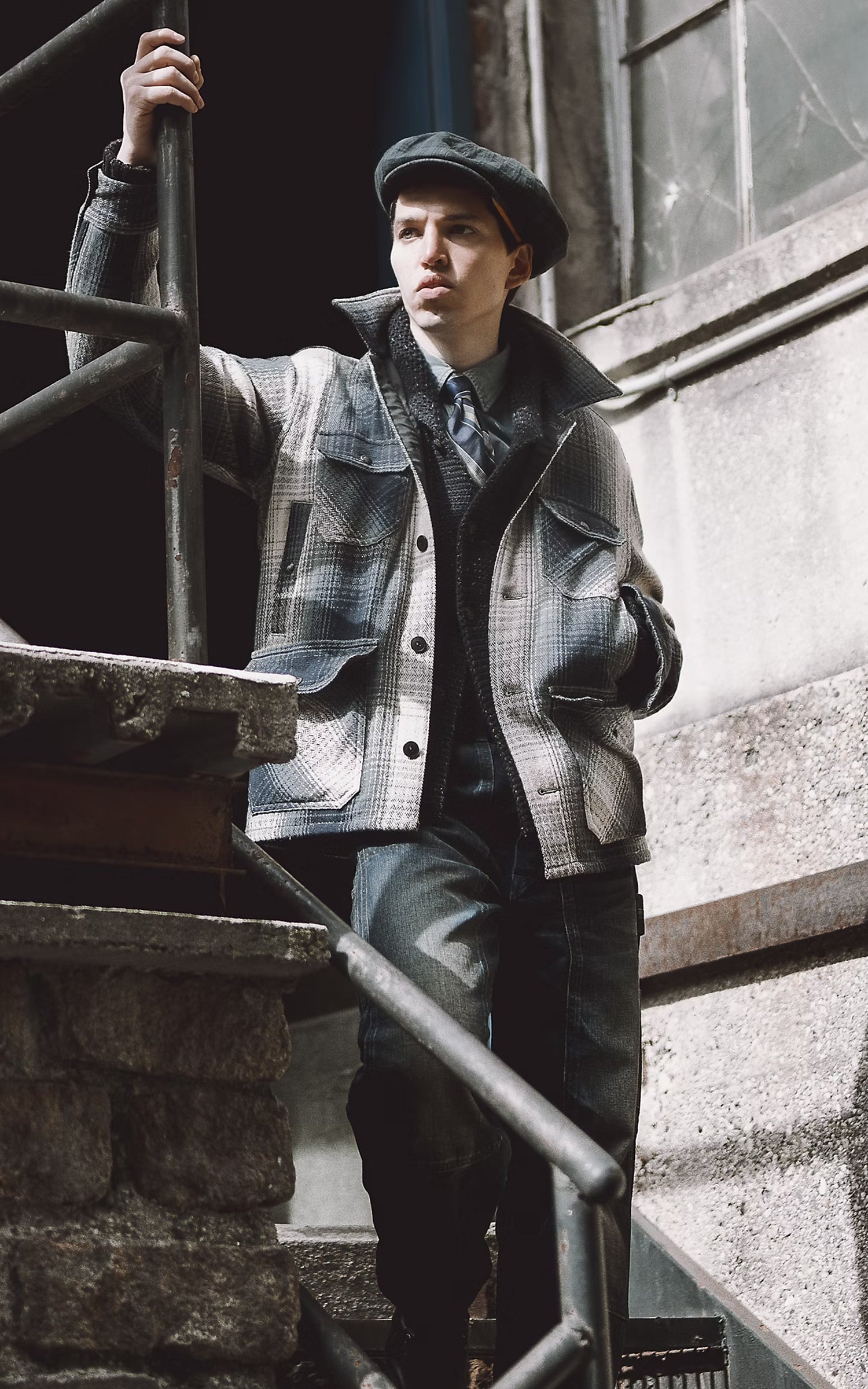 RRL Plaid Wool Twill Overshirt Blue/Cream