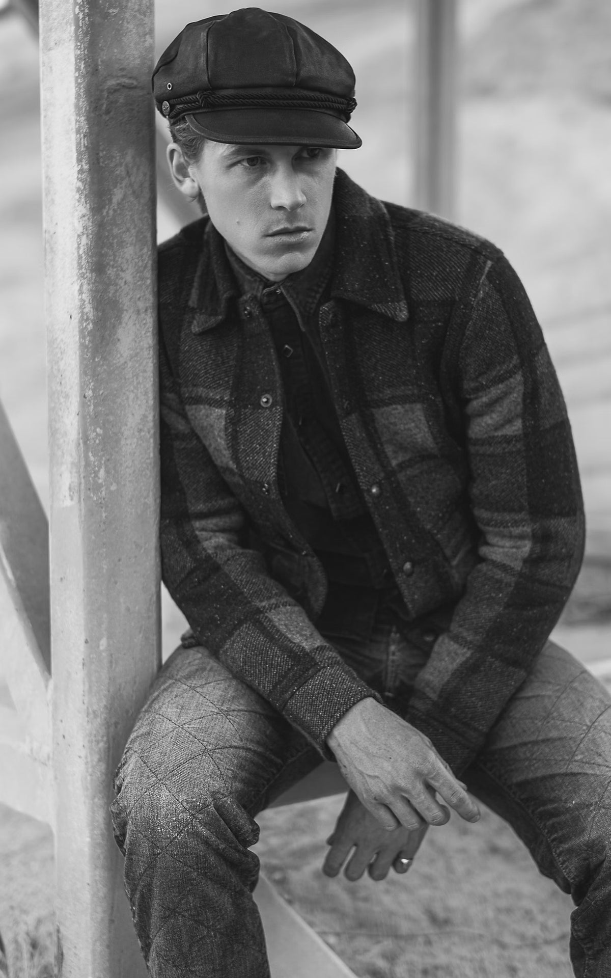 RRL Plaid Wool Cardigan Grey Multi