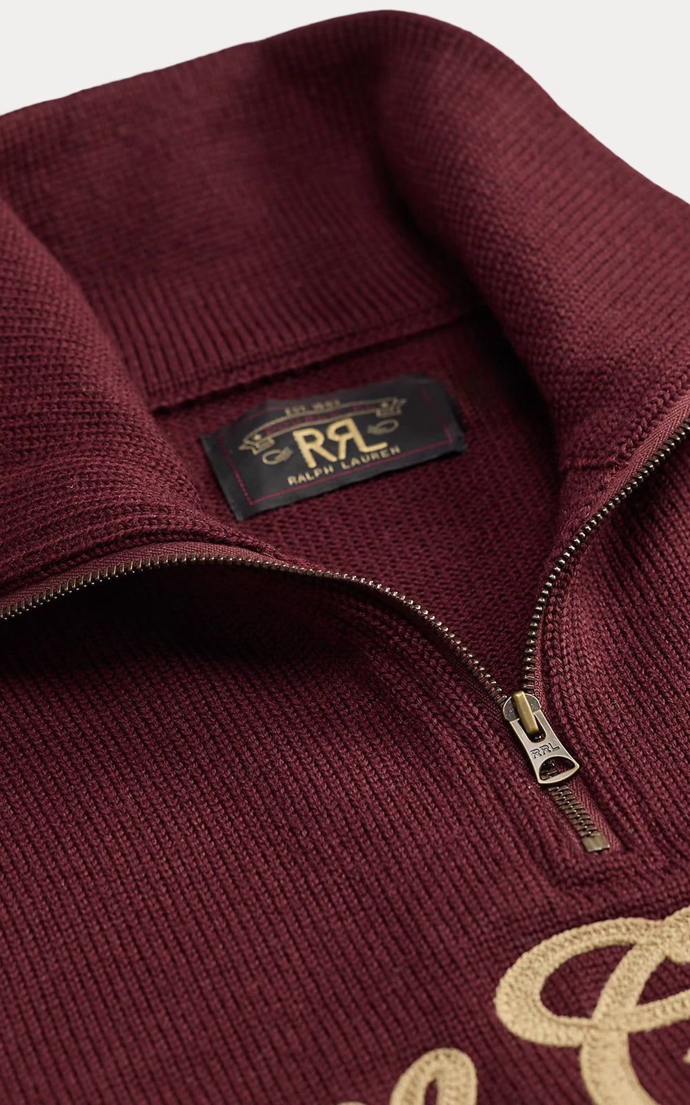 RRL Embroidered Wool Quarter-Zip Jumper Maroon