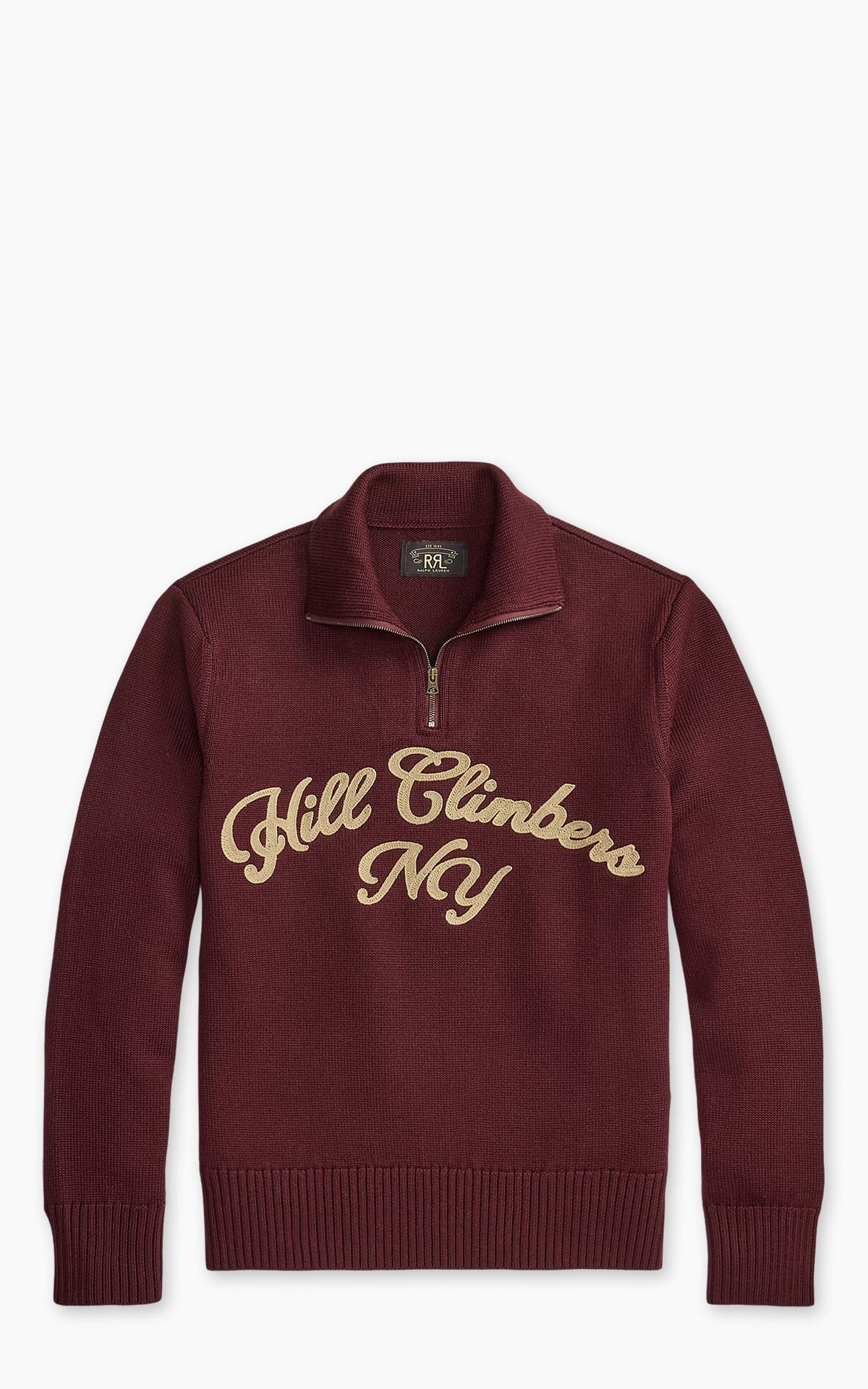 RRL Embroidered Wool Quarter-Zip Jumper Maroon
