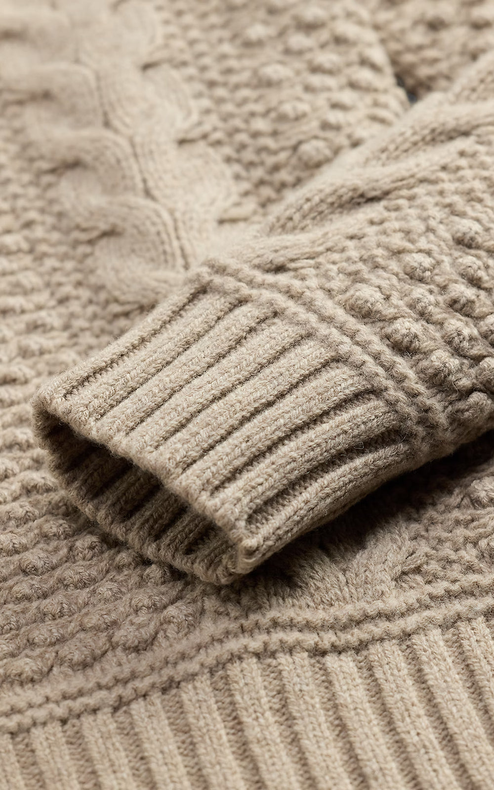 Cable-Knit Wool Shawl Jumper Cream Marl