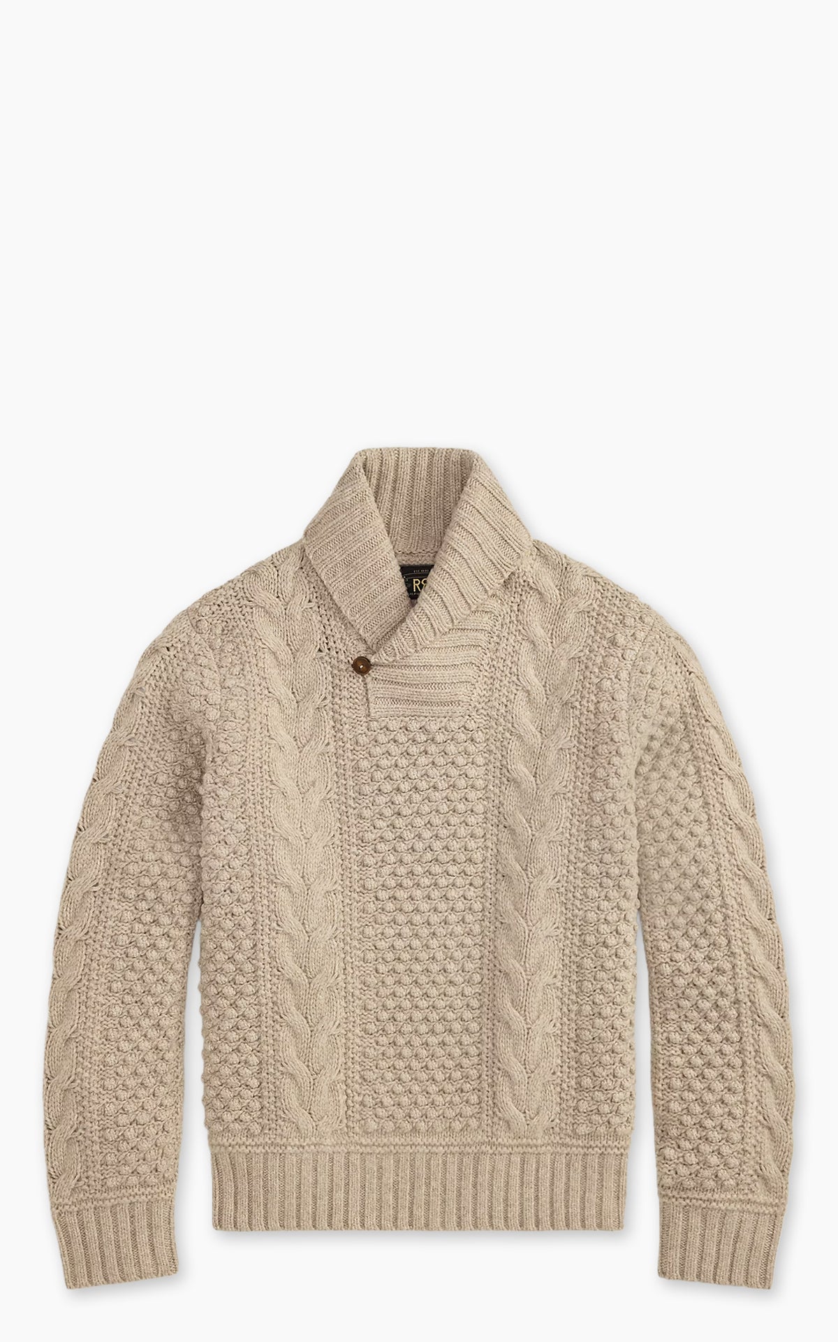 Cable-Knit Wool Shawl Jumper Cream Marl