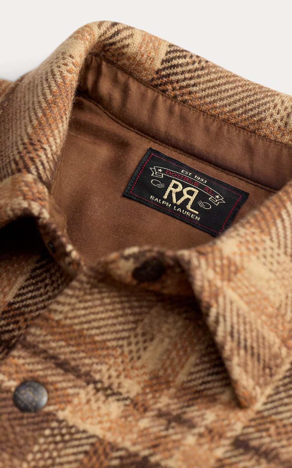 RRL Plaid Wool Workshirt Jumper Tan/Rust Multi