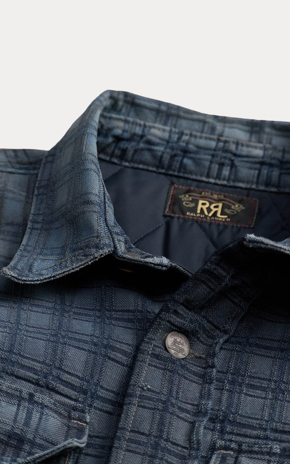 RRL Indigo Plaid Jacquard Denim Jacket Holland Wash