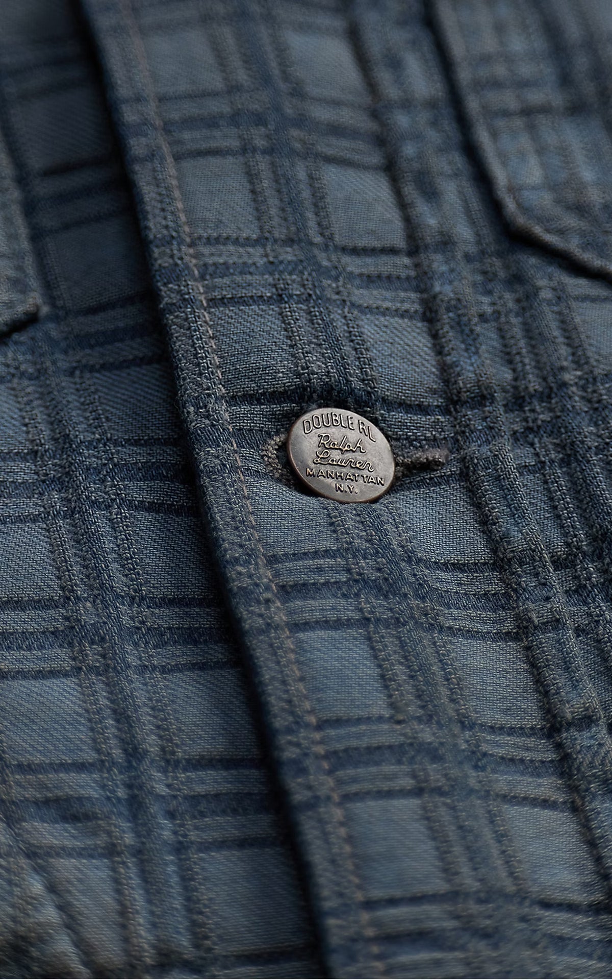 RRL Indigo Plaid Jacquard Denim Jacket Holland Wash