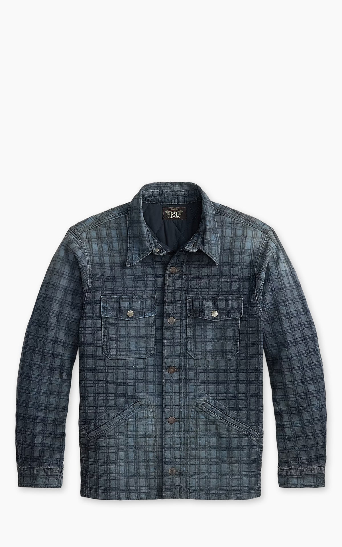 RRL Indigo Plaid Jacquard Denim Jacket Holland Wash