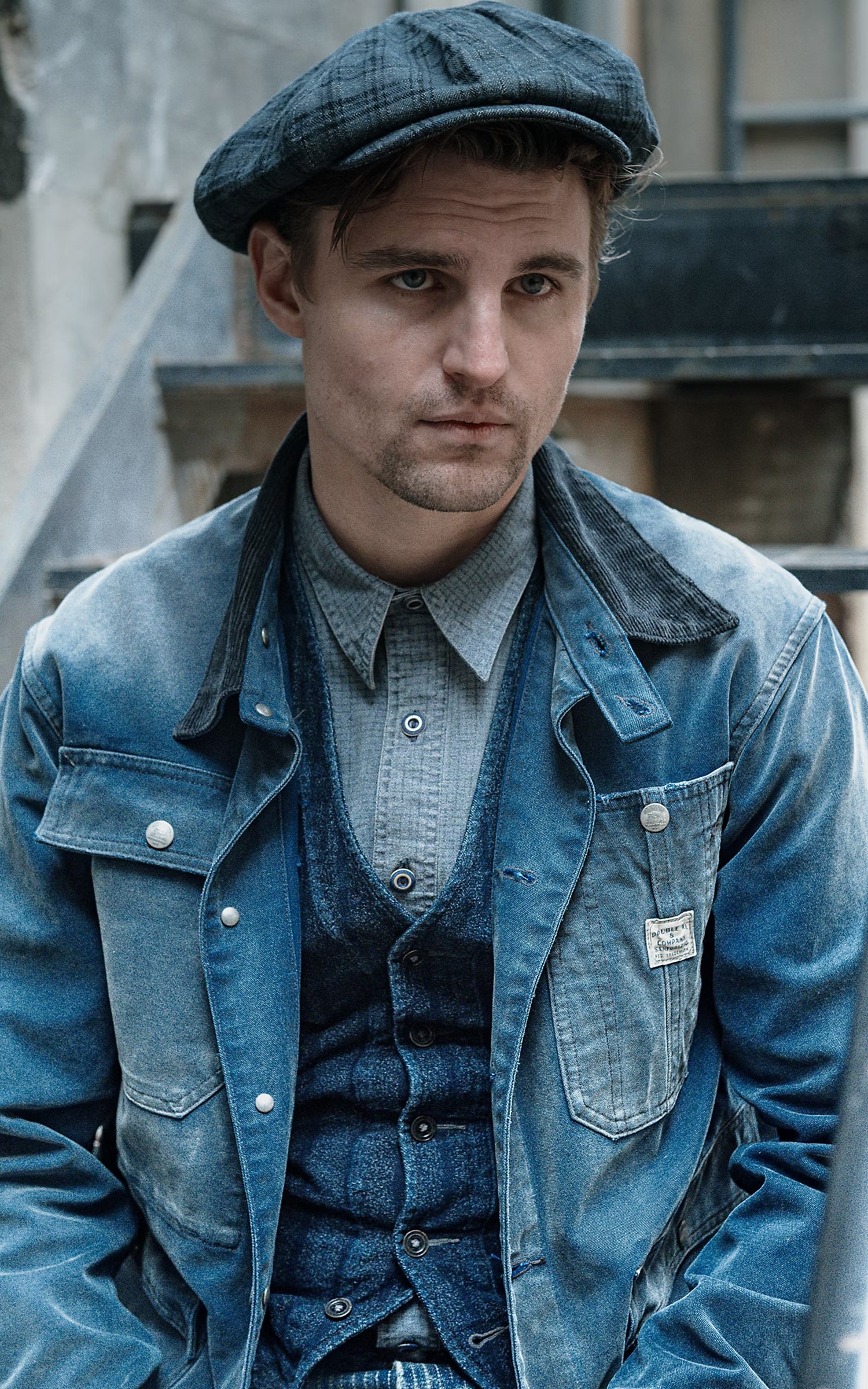 RRL Corduroy-Collar Canvas Jacket Bleached Navy