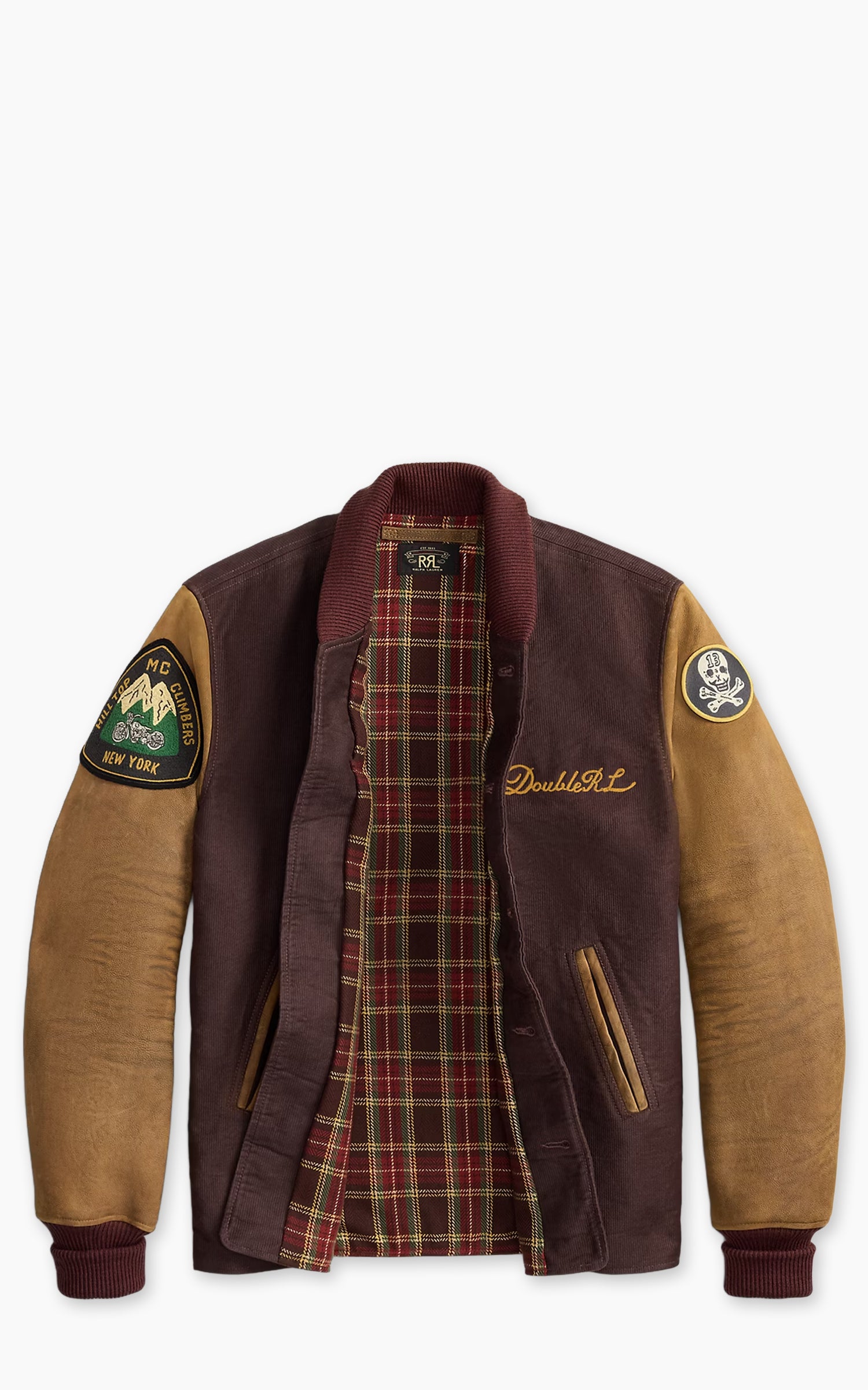 RRL Leather-Sleeve Baseball Jacket Vintage Burgundy