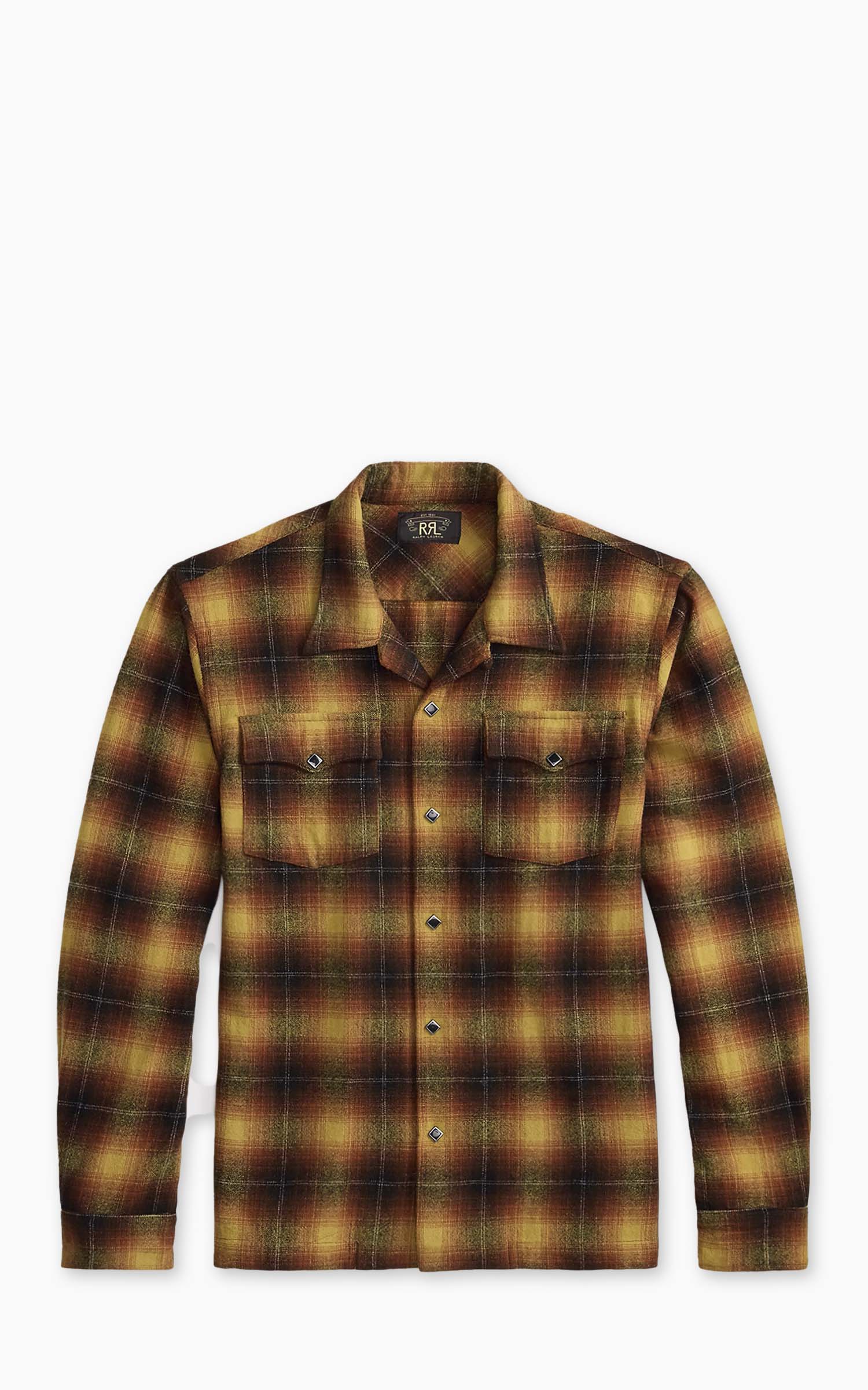 RRL Plaid Wool-Blend Camp Shirt Orange/Yellow
