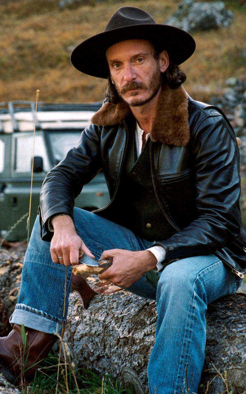 Shangri-La Heritage Varenne Fur Collar Leather Jacket Black