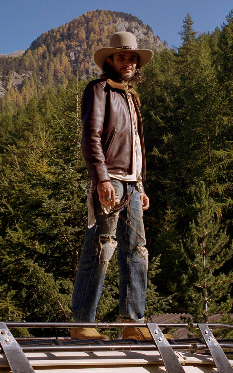 Shangri-La Heritage Varenne Fur Collar Leather Jacket Brown