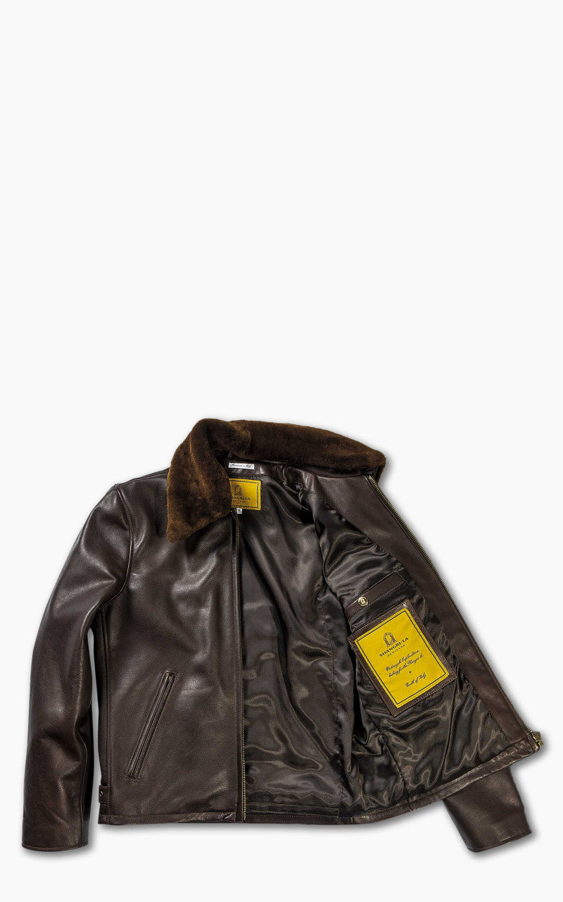 Shangri-La Heritage Varenne Fur Collar Leather Jacket Brown