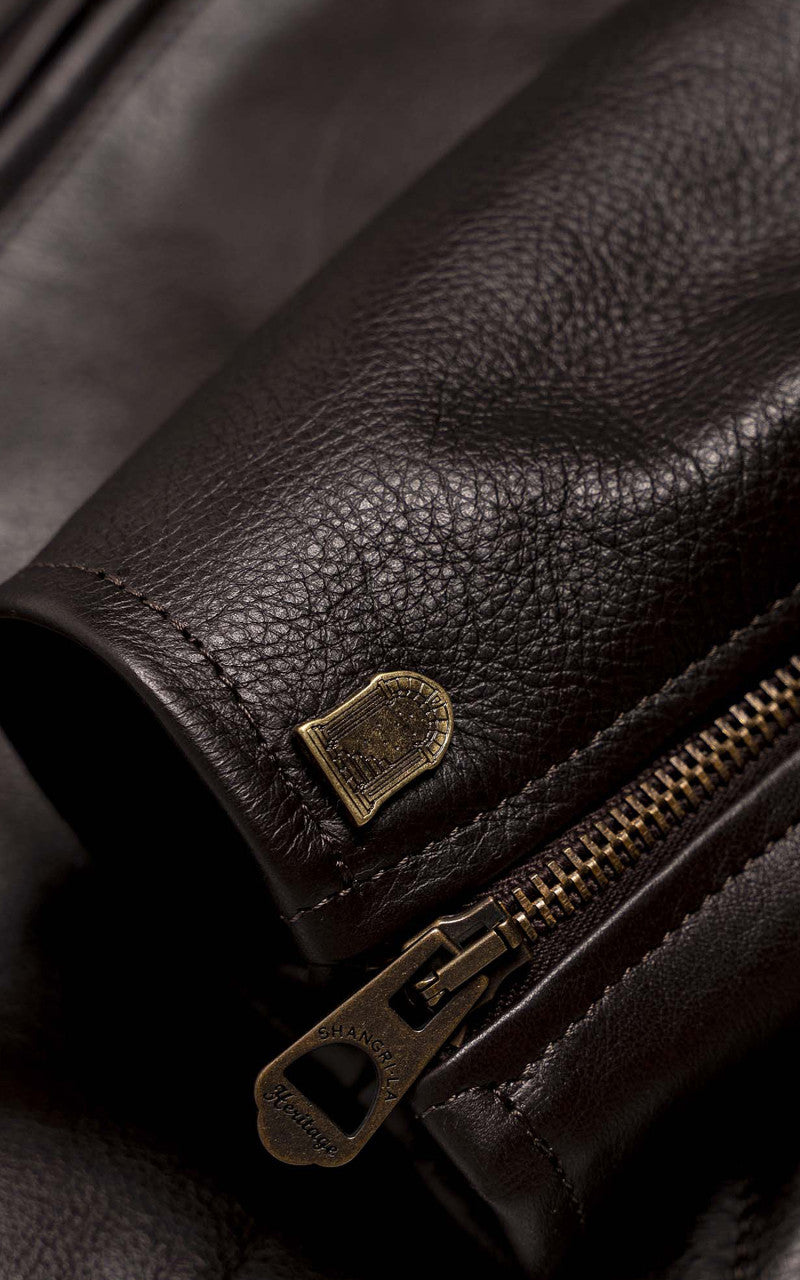 Shangri-La Heritage Varenne Fur Collar Leather Jacket Brown