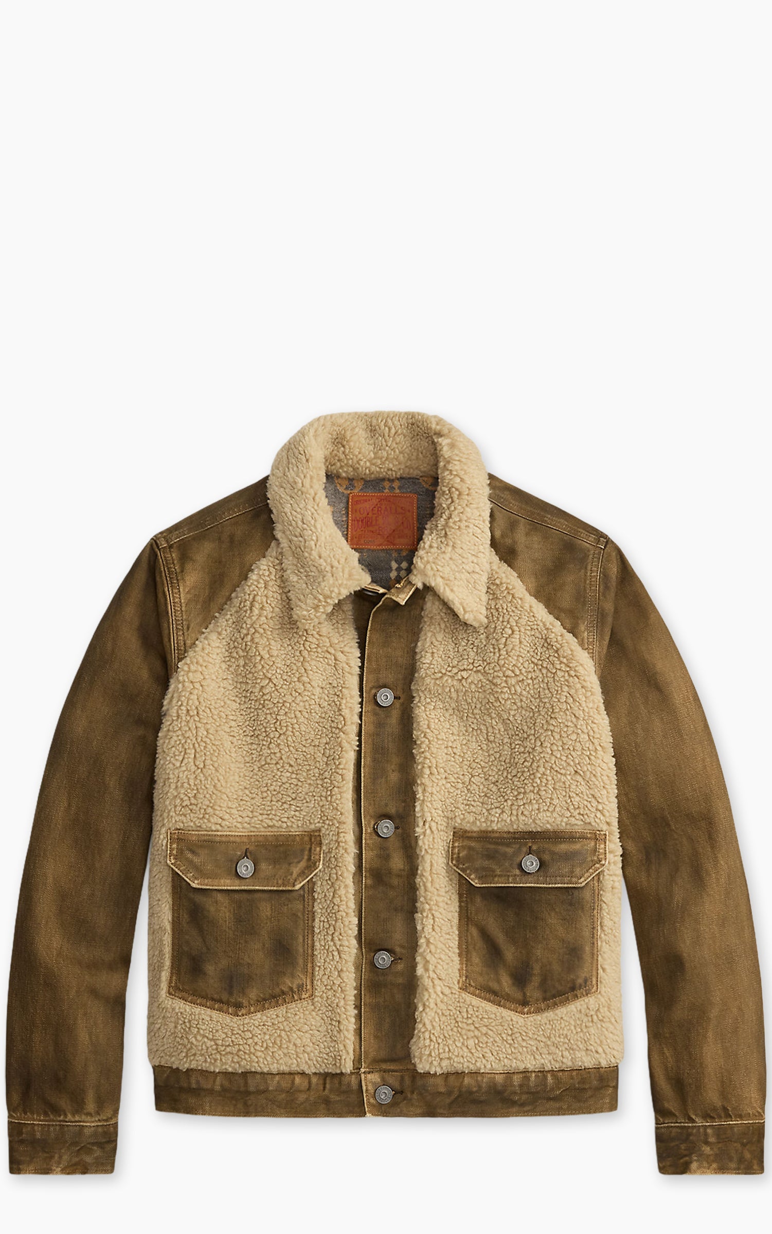 RRL Fleece-Panel Denim Trucker Jacket Distressed Brown