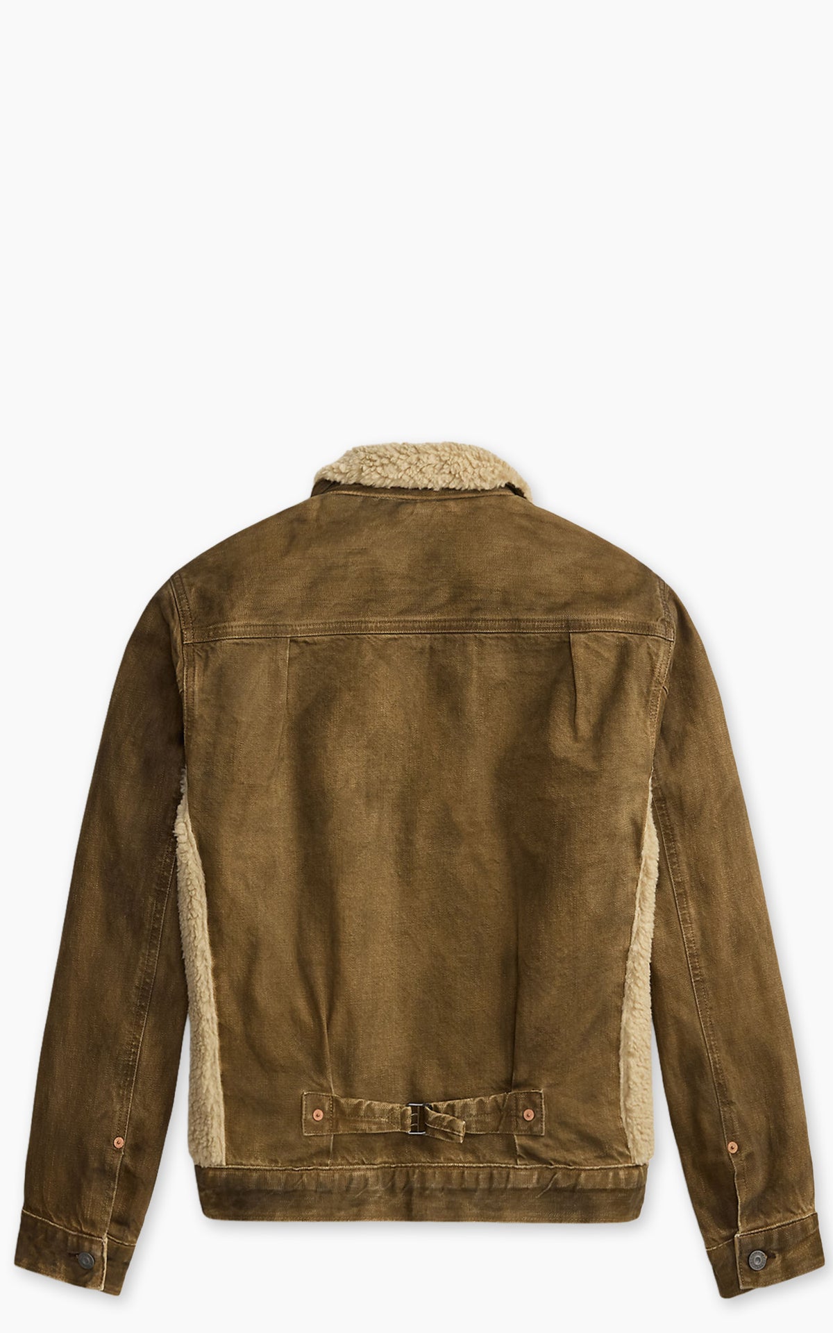 RRL Fleece-Panel Denim Trucker Jacket Distressed Brown
