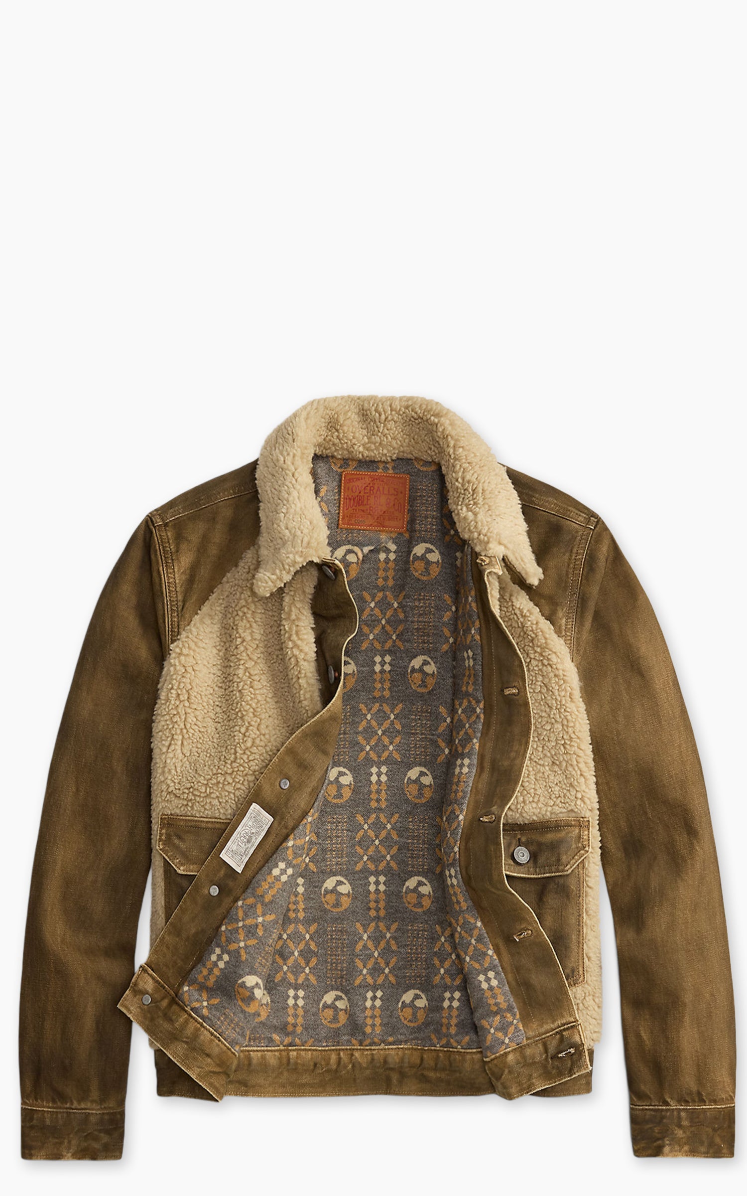 RRL Fleece-Panel Denim Trucker Jacket Distressed Brown