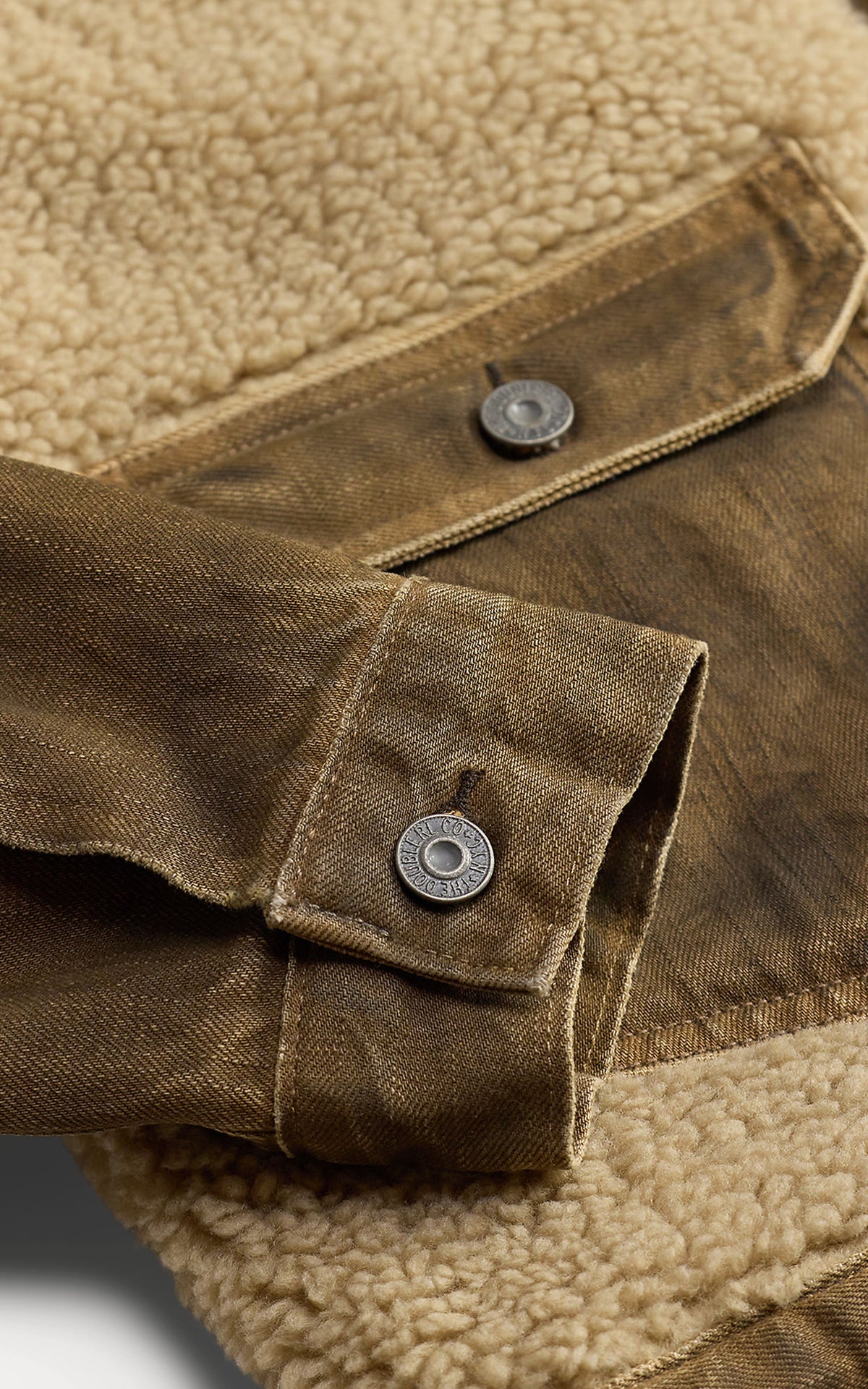 RRL Fleece-Panel Denim Trucker Jacket Distressed Brown