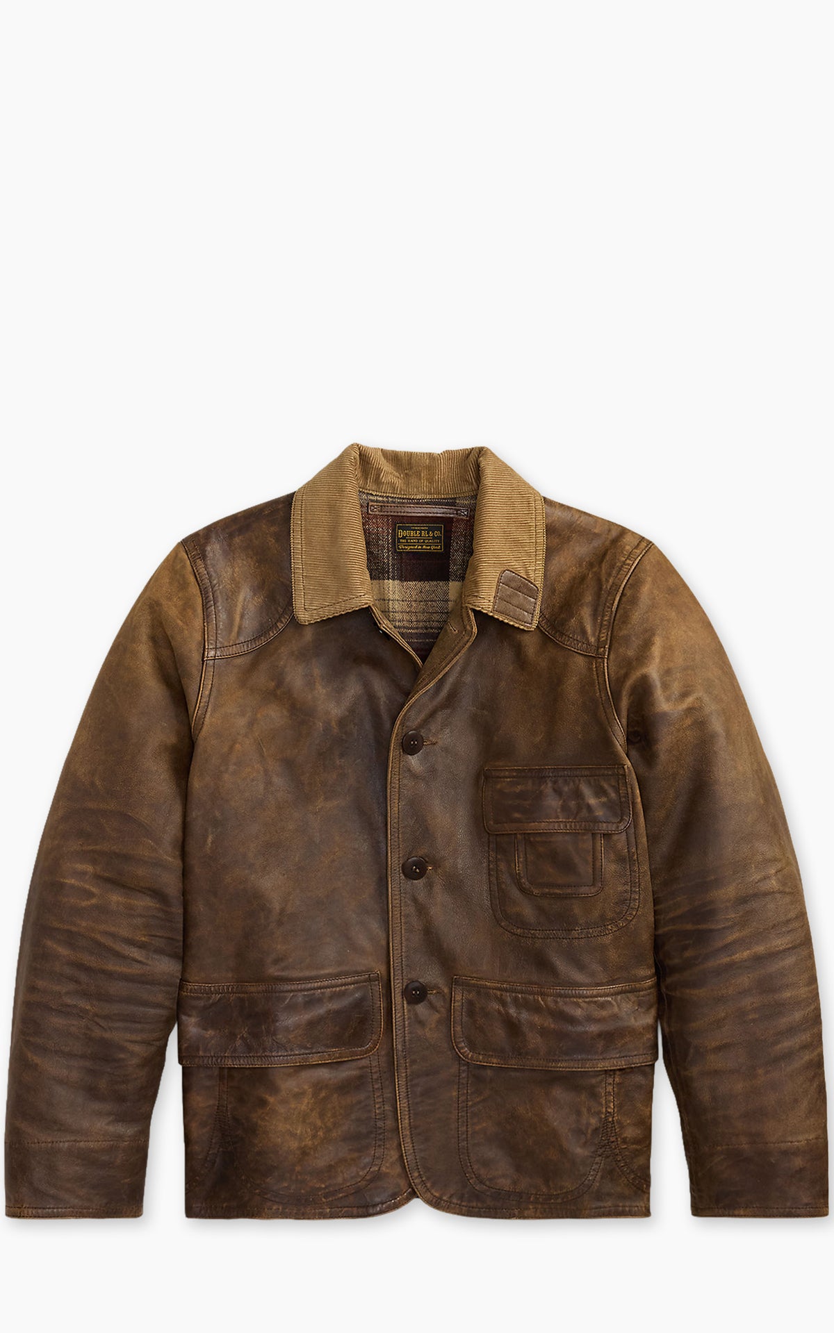 RRL Leather Corduroy-Collar Jacket Vintage Brown