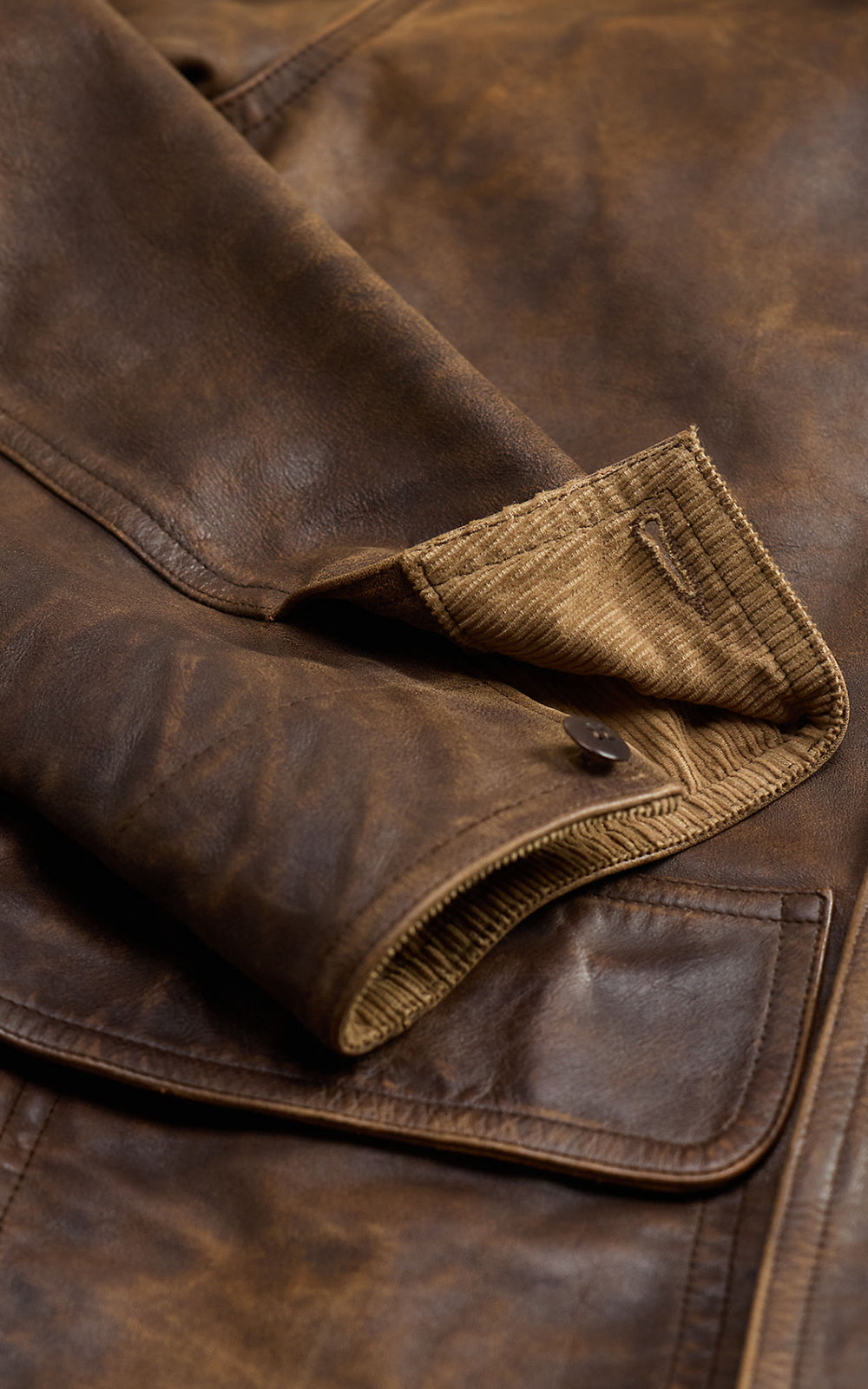 RRL Leather Corduroy-Collar Jacket Vintage Brown