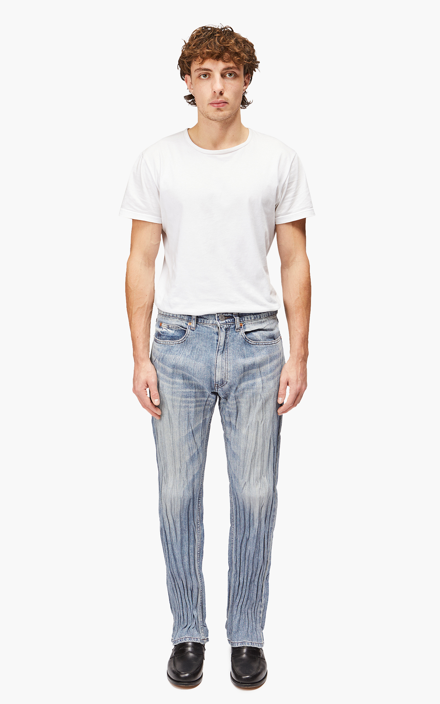 Martine Rose Crinkle Straight Leg Jeans Blue | Cultizm