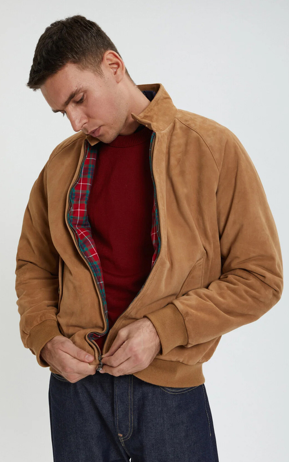 Baracuta G9 Suede Classic Harrington Jacket Tobacco | Cultizm