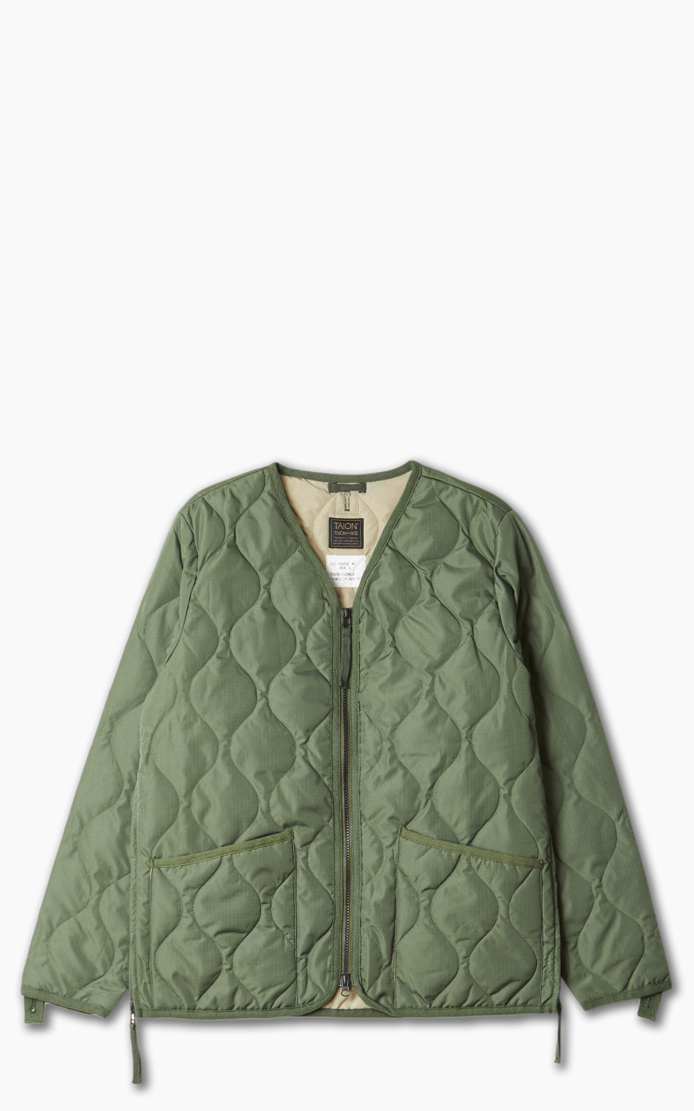 Taion Military Zip V-Neck Jacket Olive | Cultizm