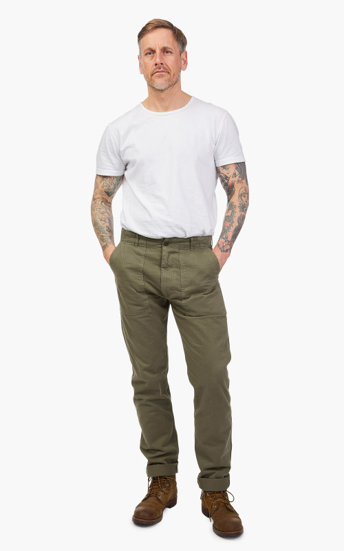 Tellason Fatigue Pant Tapered Herringbone Olive | Cultizm