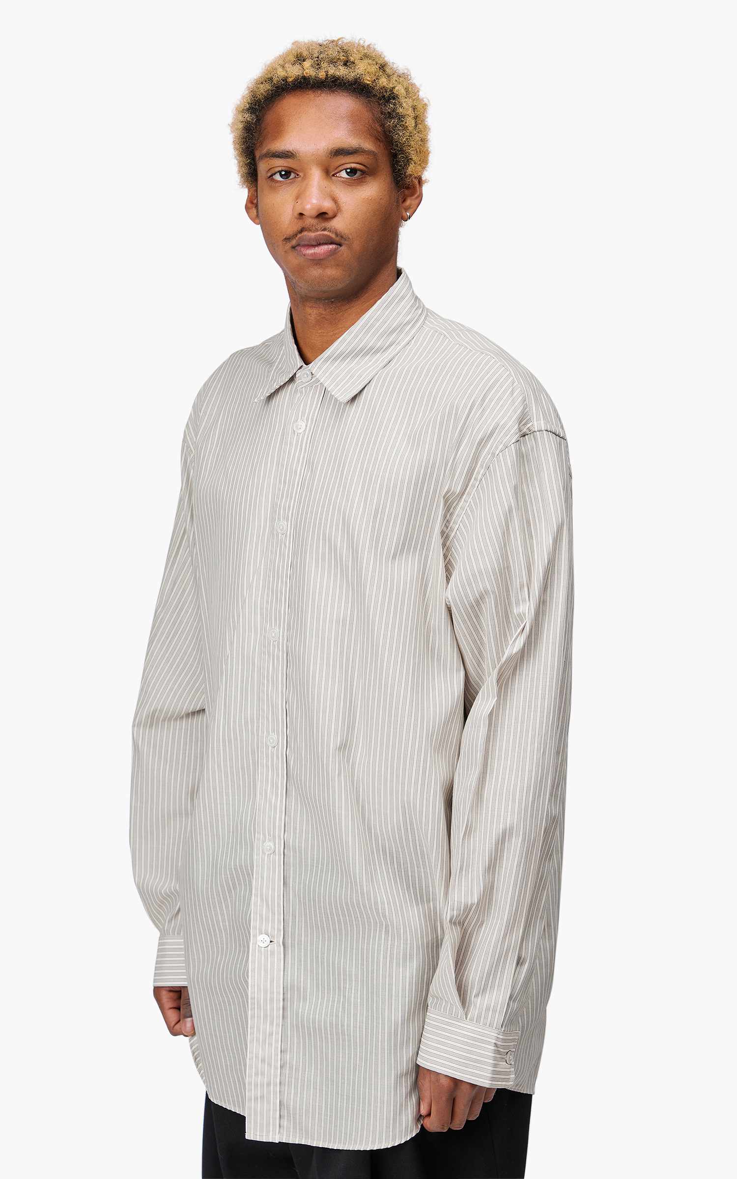 Hed Mayner Open Back Shirt Cool Grey Pinstripes | Cultizm