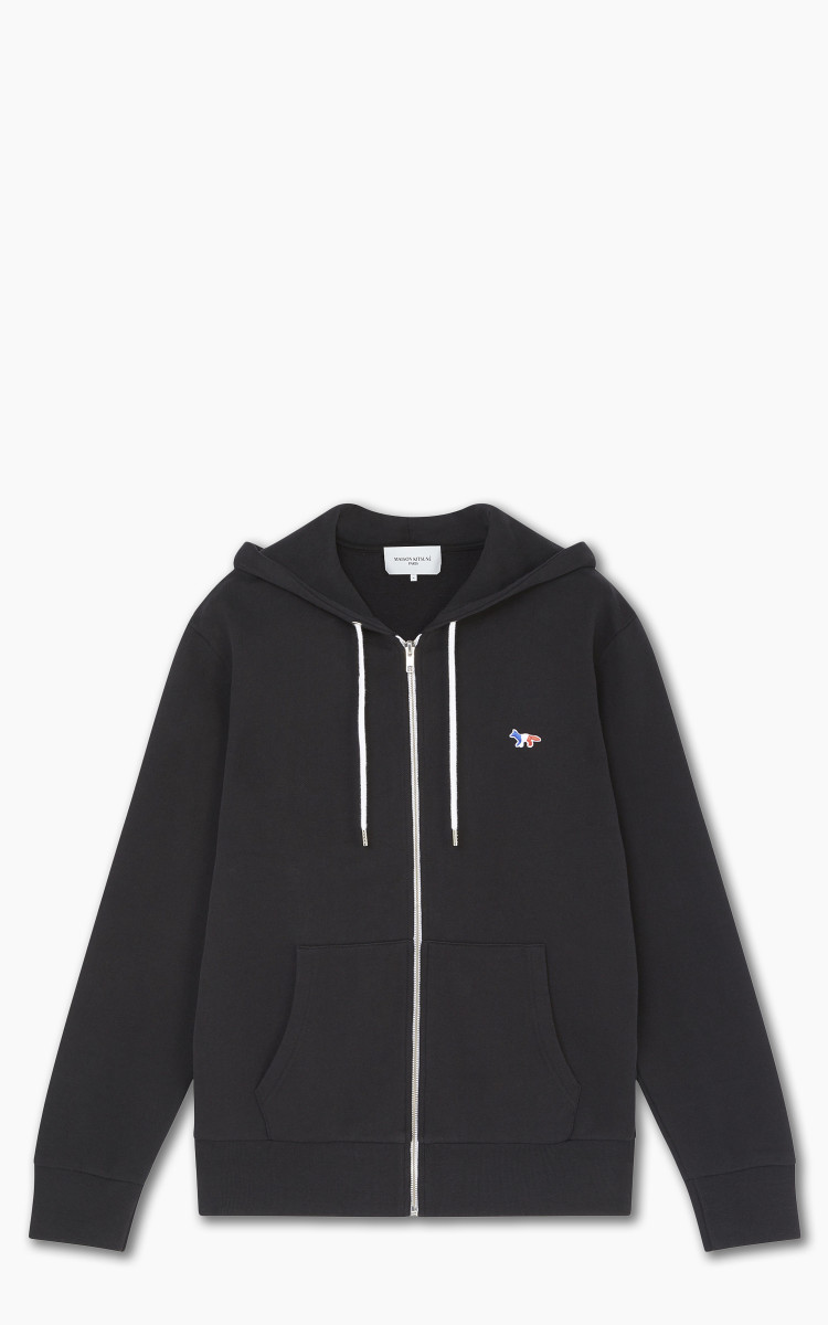 Maison Kitsune Tricolor Fox Patch Zip Hoodie Black Cultizm