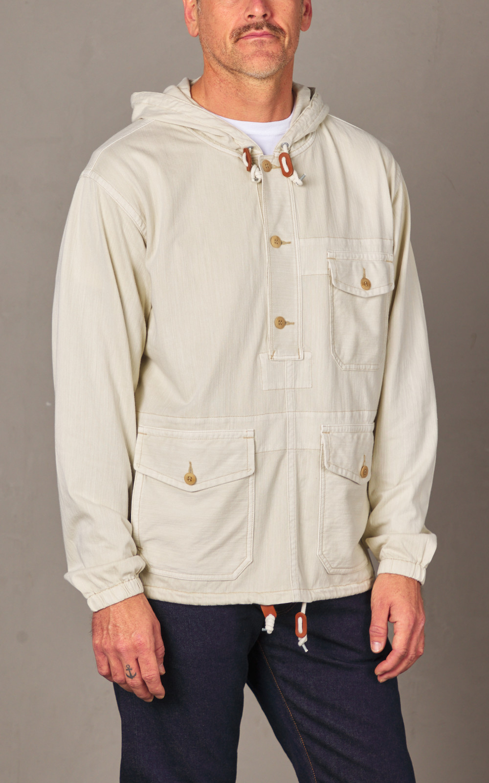 RRL Garment Dyed Jersey Popover Anorak Cream Cultizm