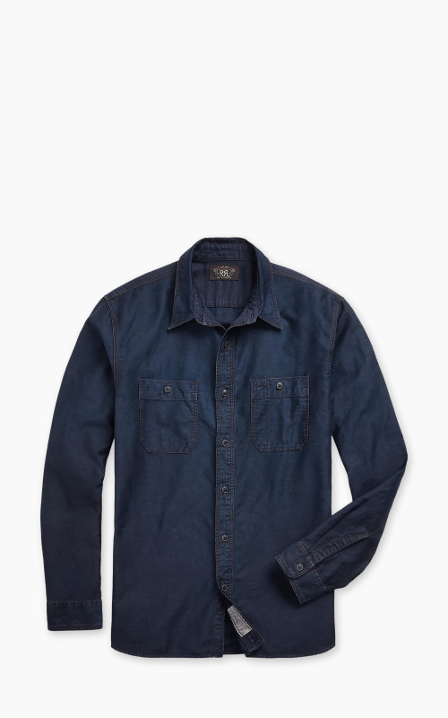 RRL Indigo Cotton-Linen Sateen Workshirt Indigo