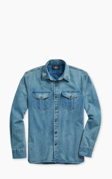 RRL Indigo Herringbone Twill Workshirt Faded Indigo