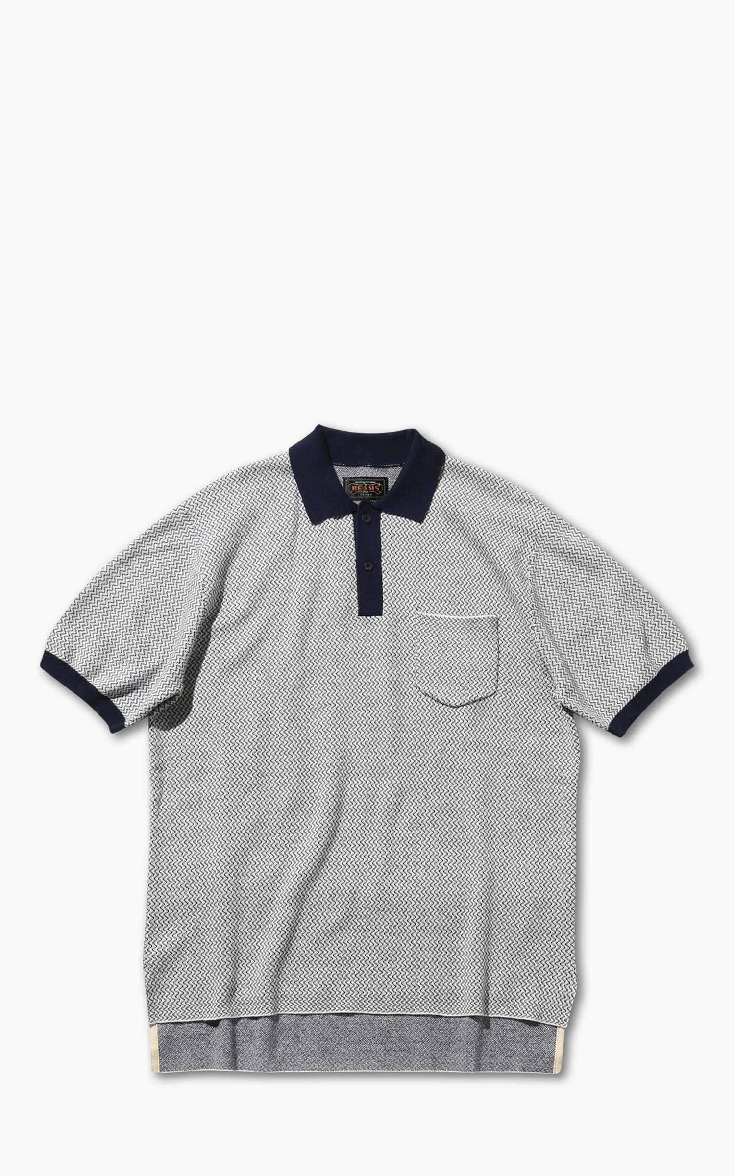 Beams Plus Two-Tone Jacquard Polo Shirt Navy | Cultizm