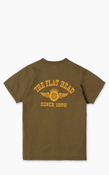 The Flat Head FN-THC-202 Flying Wheel T-Shirt Olive/Yellow