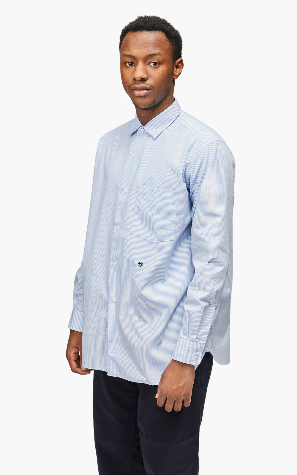 Nanamica Regular Collar Stripe Wind Shirt Sax | Cultizm