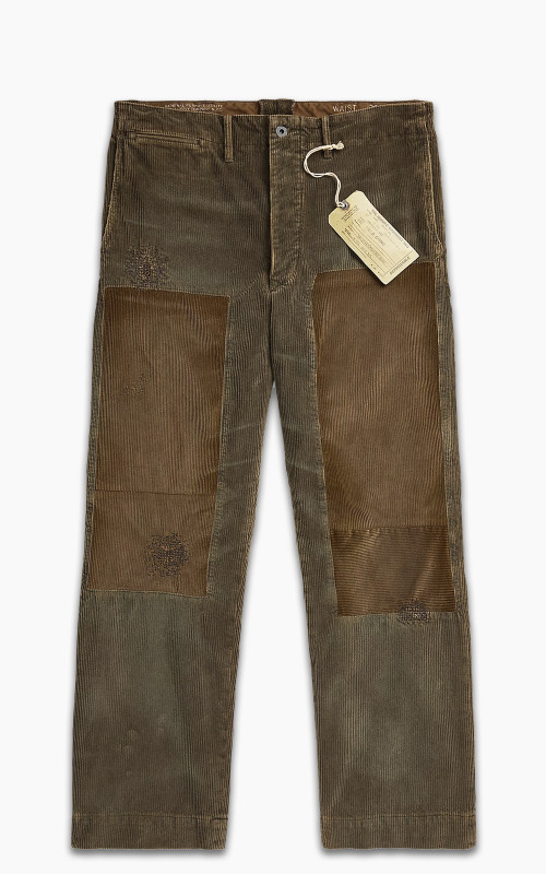 RRL Distressed Corduroy Field Pant Loden Repaired