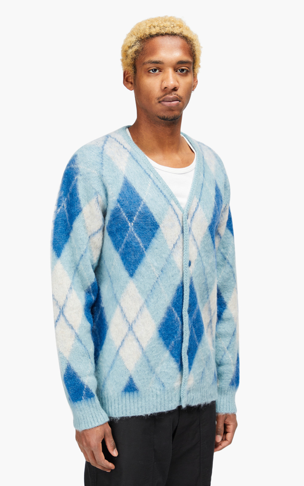 Needles Mohair Cardigan Argyle Lt. Blue | Cultizm