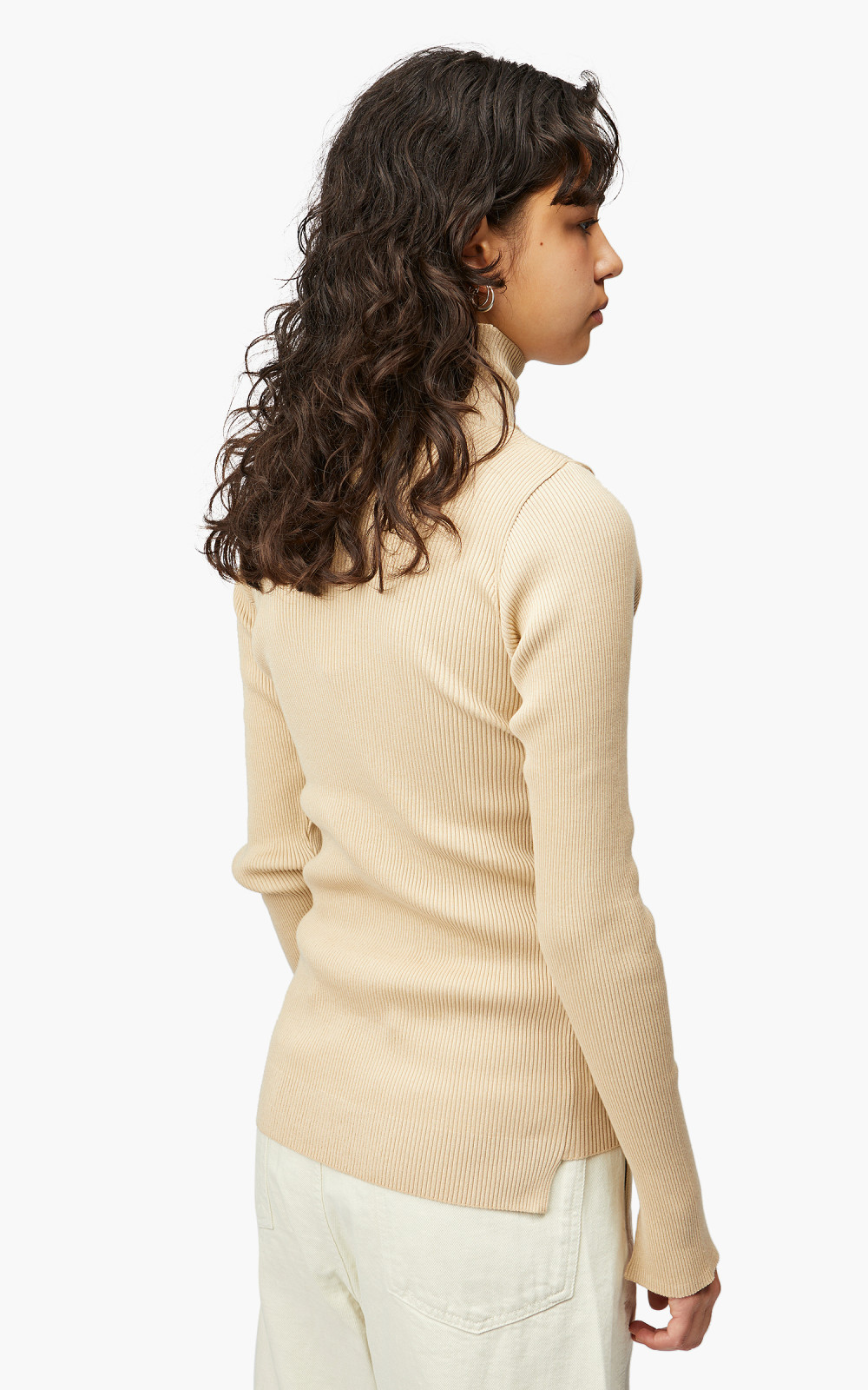 Auralee W Giza High Gauge Rib Knit Turtle Neck P/O Light Beige | Cultizm