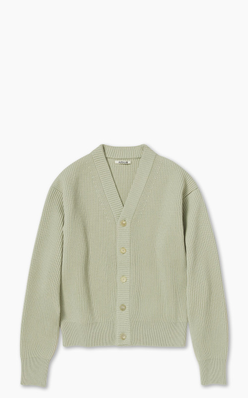 Auralee French Merino Rib Knit Cardigan Light Khaki