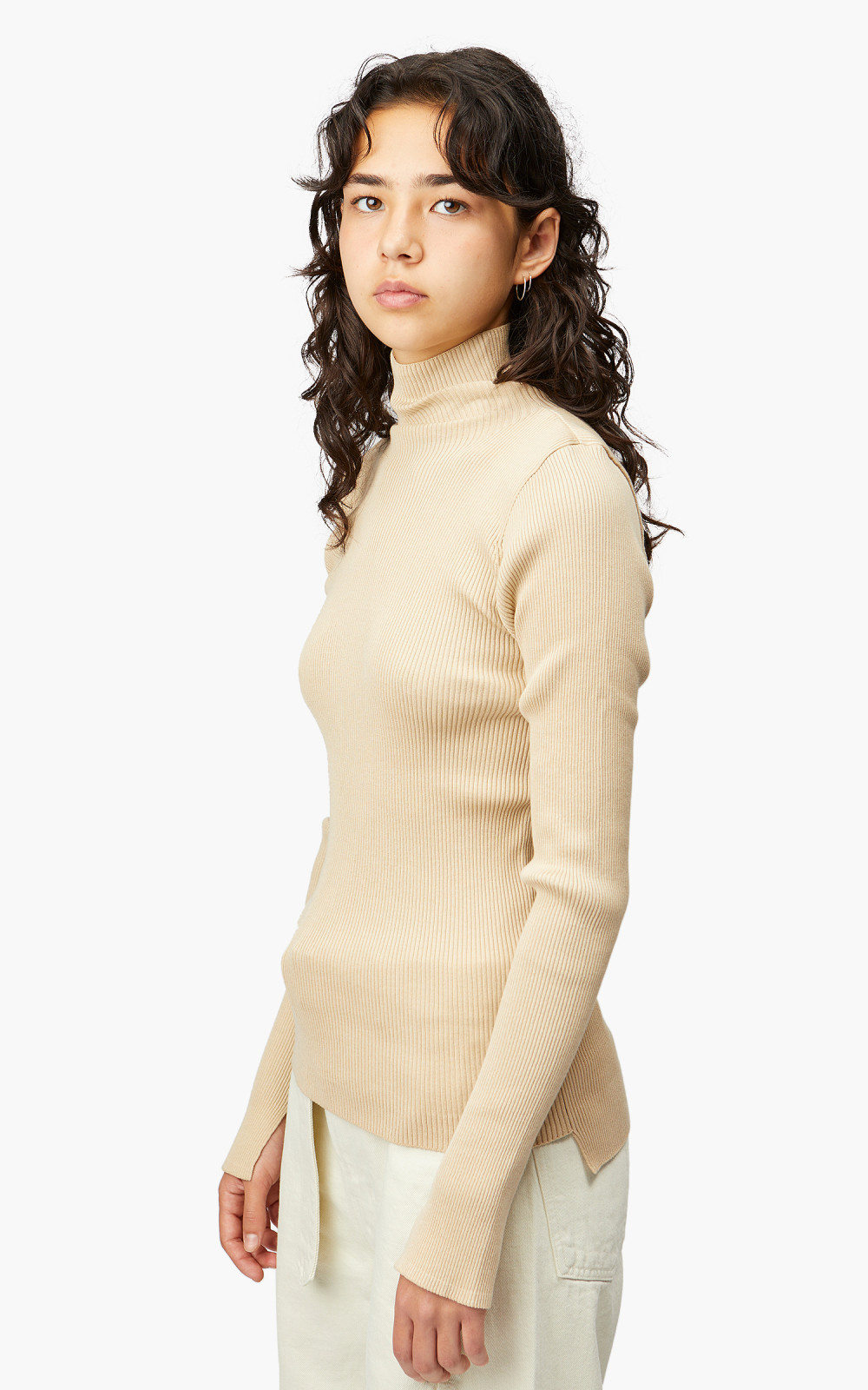 Auralee W Giza High Gauge Rib Knit Turtle Neck P/O Light Beige | Cultizm