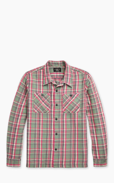 RRL Monterey Plaid Twill Camp Shirt Sage/Red