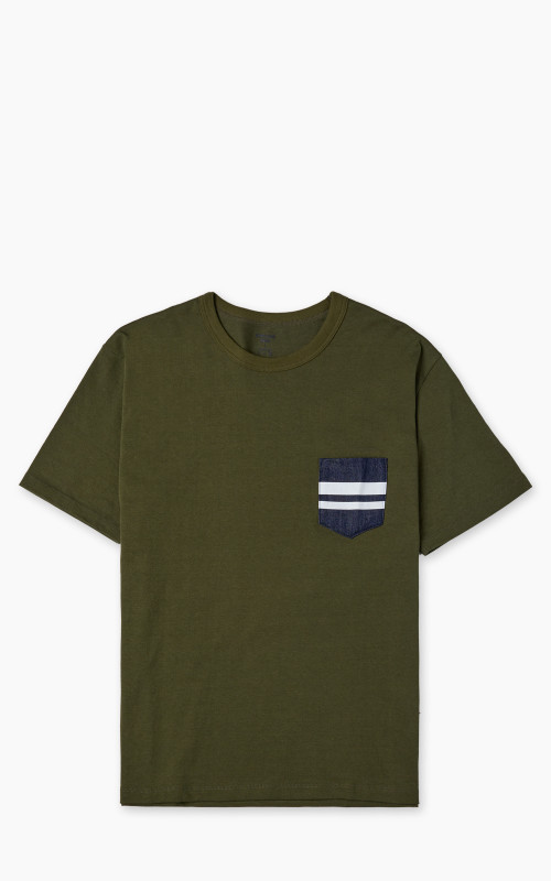 Momotaro Jeans MZTS0003 GTB Denim Pocket T-Shirt Olive Drab 8.5oz