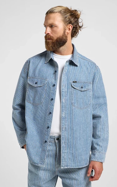 Lee 101 70s Shirt Washed Railroad Stripe Blue